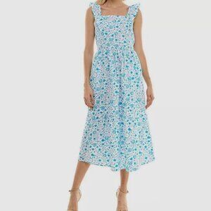 Draper James Women’s Blue Paisley Ruffle Midi Dress Size Medium